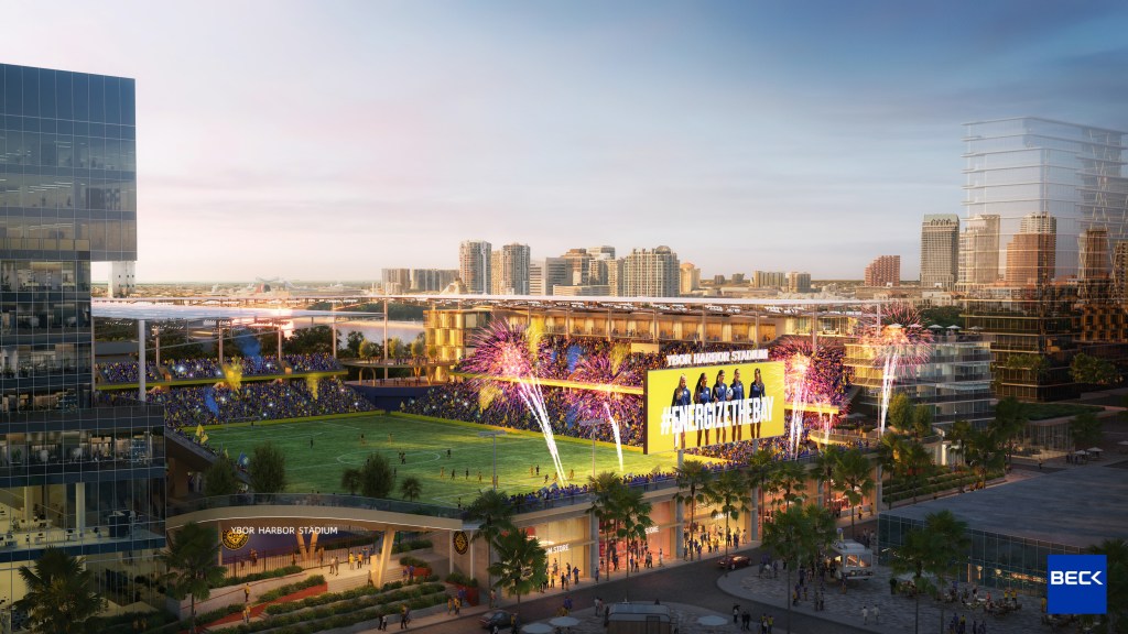 Rendering of Tampa Bay Sun FC vision for new Waterfront Stadium at Ybor Harbor